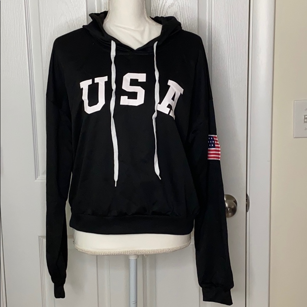 Black USA Crop Top Sweatshirt